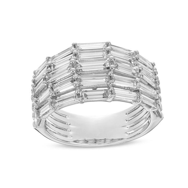 Multi-Row Horizontal Baguette Diamond Band In Solid 14K White Gold