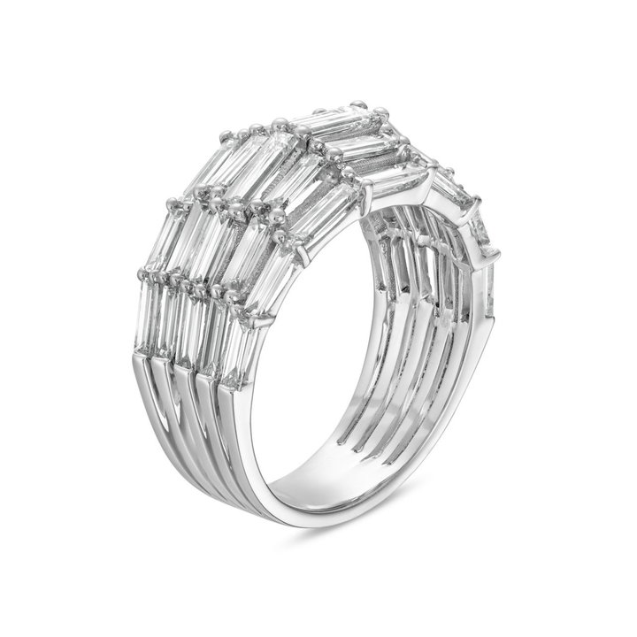 Multi-Row Horizontal Baguette Diamond Band In Solid 14K White Gold