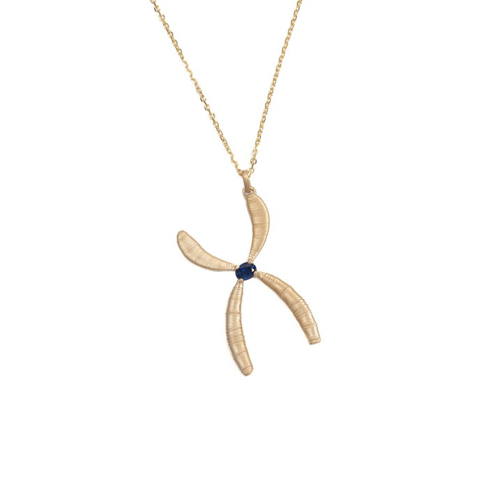 Sapphire Chromosome Pendant Necklace In Solid 14K Yellow Gold