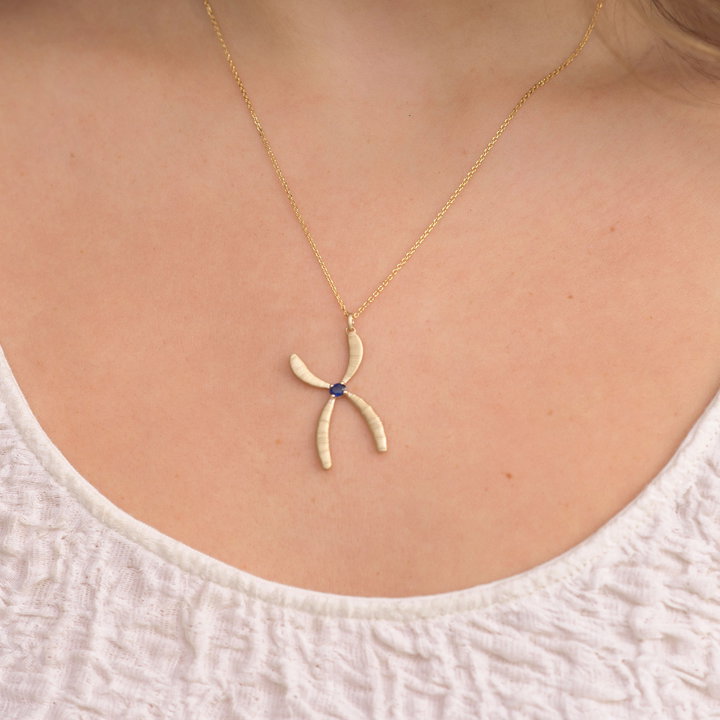 Sapphire Chromosome Pendant Necklace In Solid 14K Yellow Gold