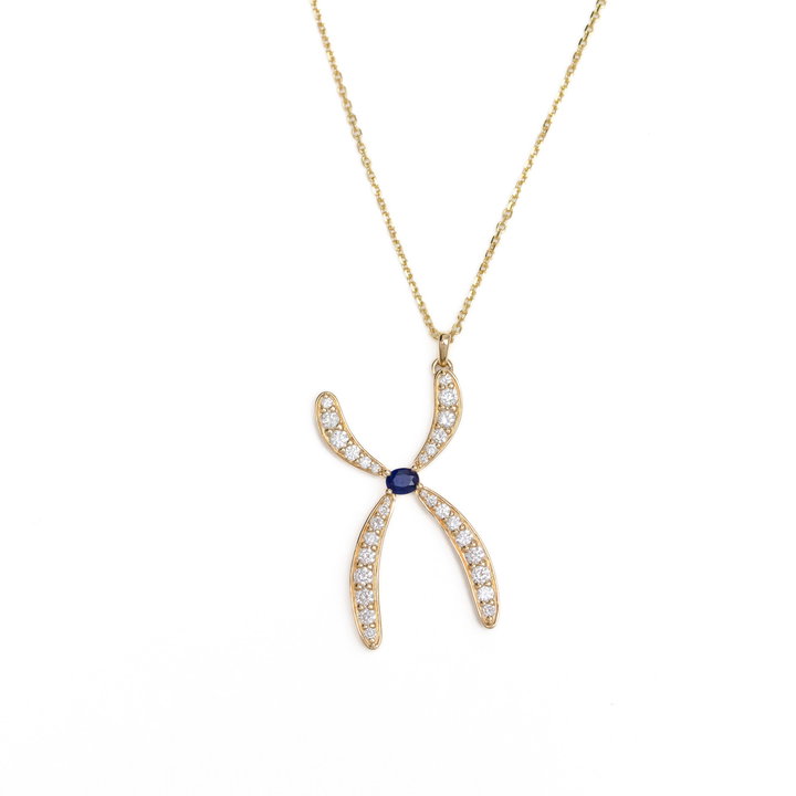 Sapphire And Diamond Chromosome Pendant In Solid 14K Yellow Gold