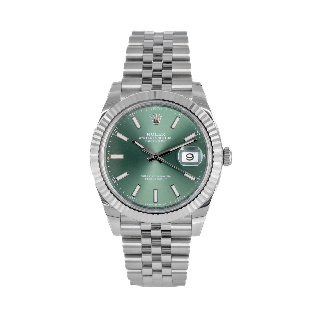 Rolex Datejust 41 Mint Green Dial Fluted Bezel Watch | Oystersteel and White Gold Bracelet - 41mm