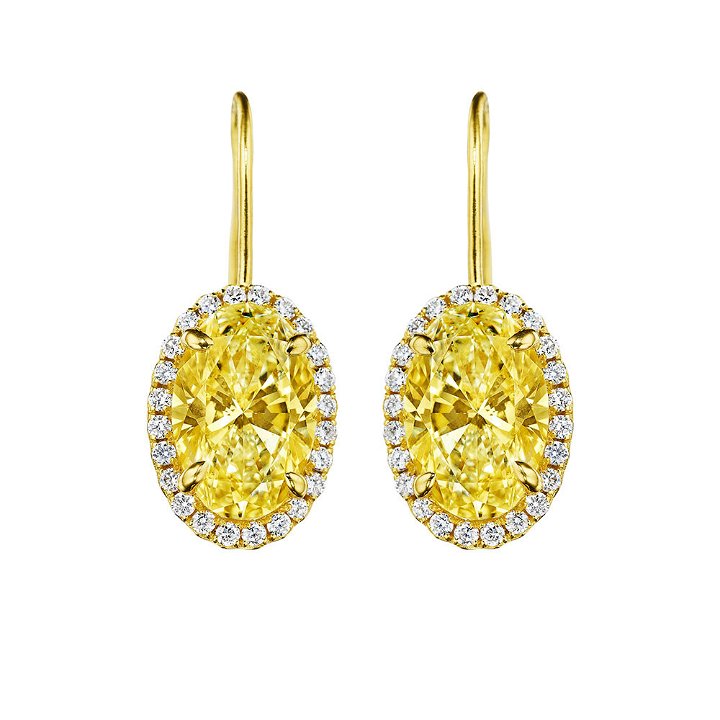 Oval Yellow Diamond Drop Halo Earrings