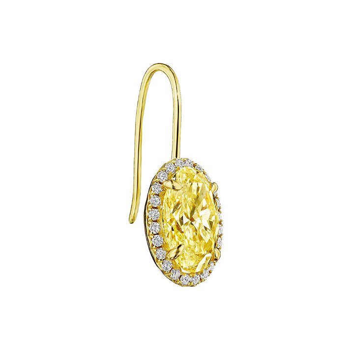 Oval Yellow Diamond Drop Halo Earrings