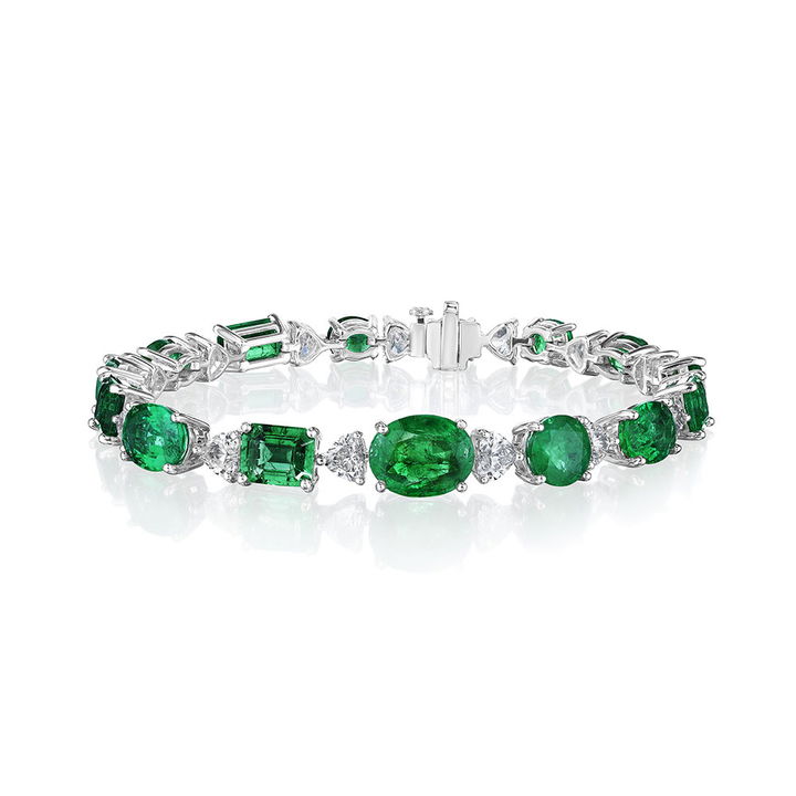 Mixed Fancy Shape Emerald and Diamond Bracelet