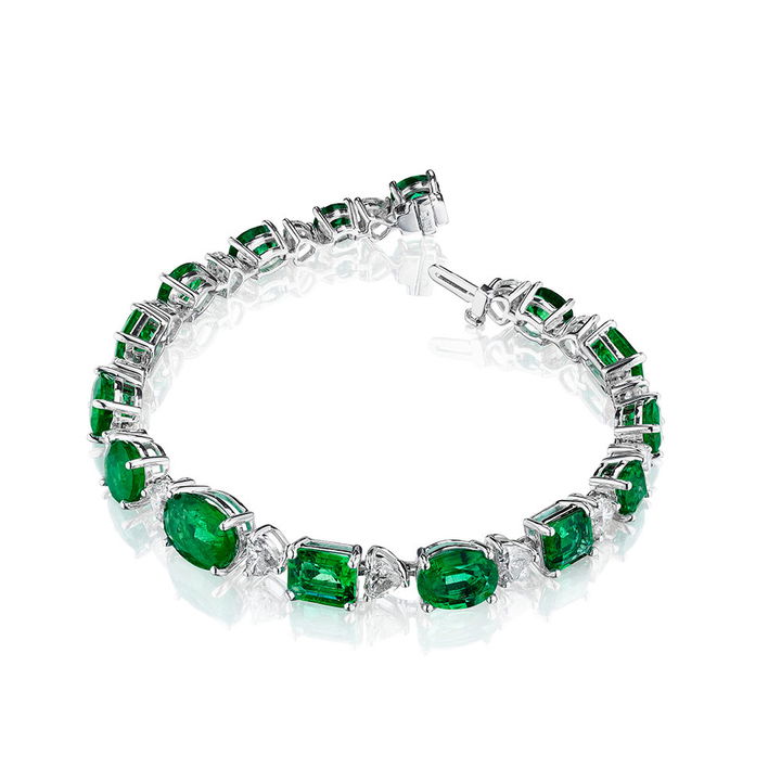 Mixed Fancy Shape Emerald and Diamond Bracelet