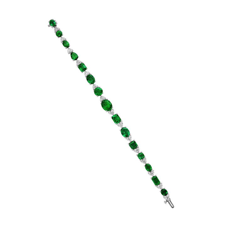 Mixed Fancy Shape Emerald and Diamond Bracelet