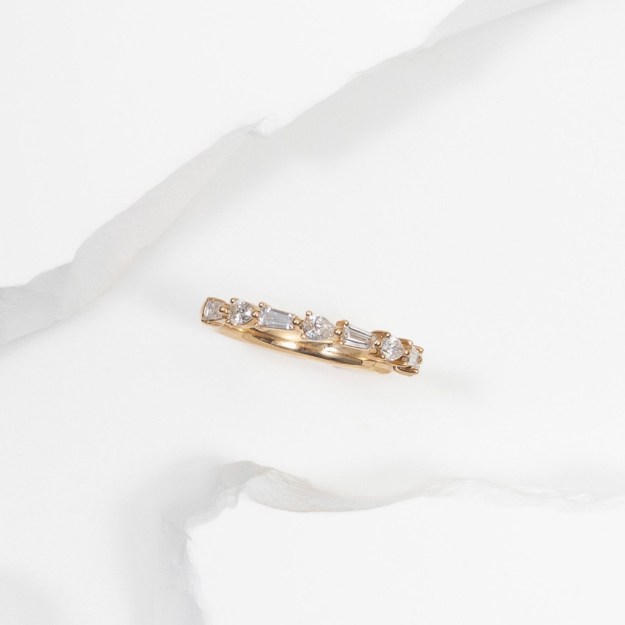 Alternating Baguette And Pear Shape Diamond Ring