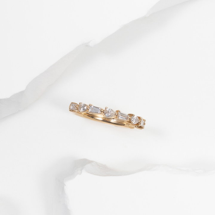 Alternating Baguette And Pear Shape Diamond Ring In Yellow Gold 14K