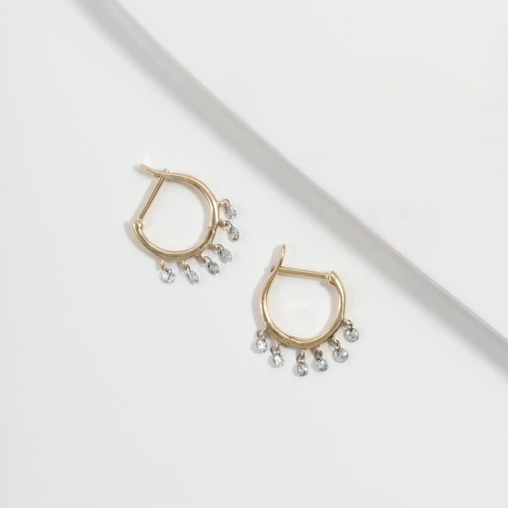 Diamond Dangle Hoop Earrings In Yellow Gold 18K