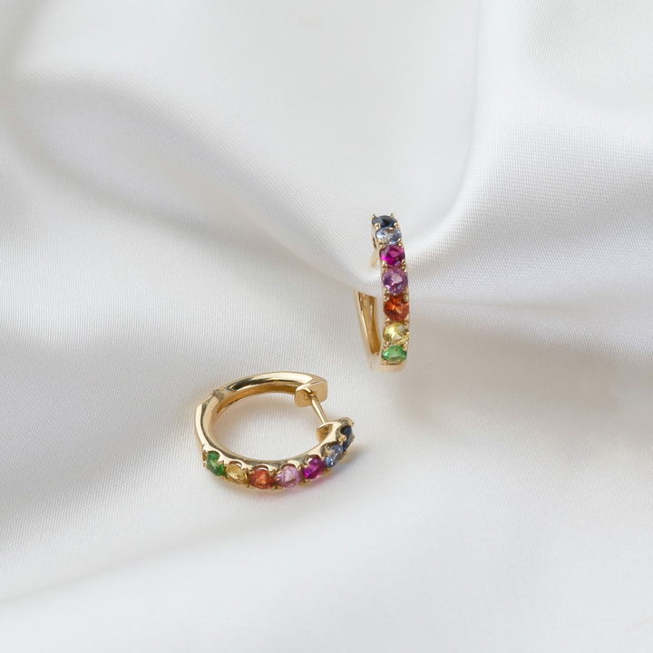 Multi-Colored Sapphire Hoop Earrings