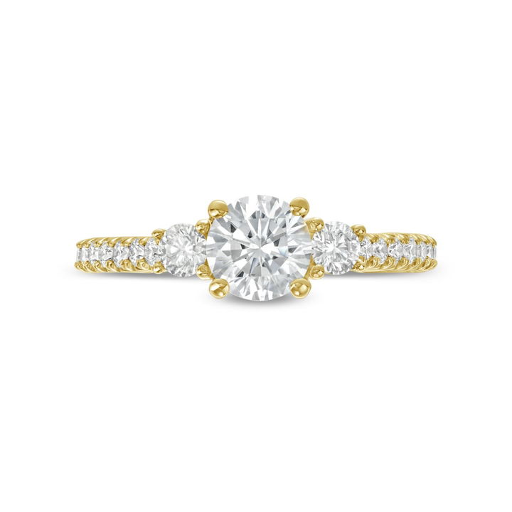 Yellow Gold 14K Three Stone Round Diamond Pave Engagement Setting By Diamonds Direct Designs