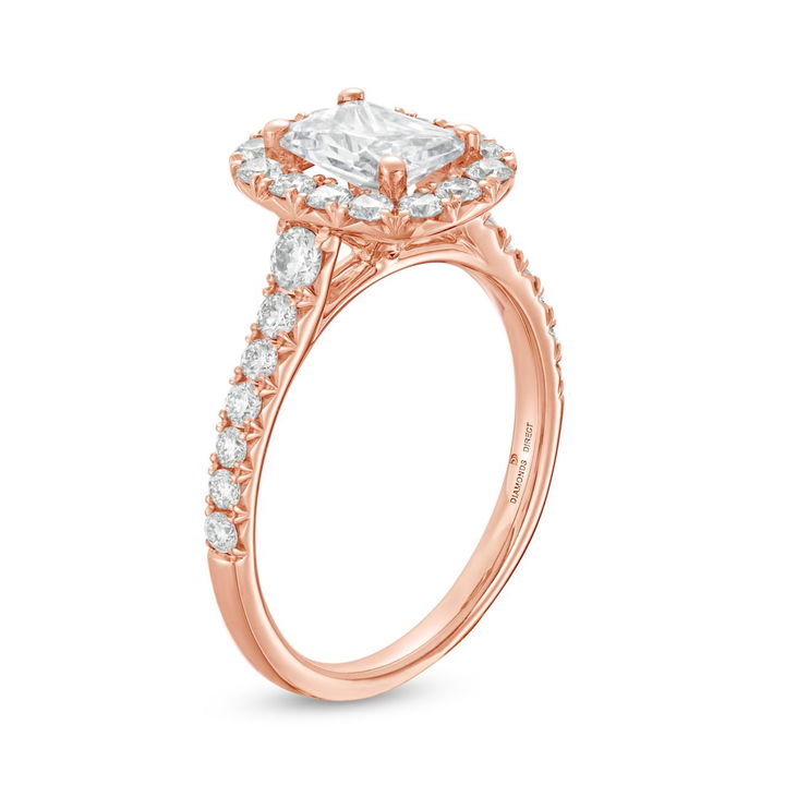 Rose Gold 14K Cushion Halo Cathedral Engagement Setting by Diamonds Direct Designs