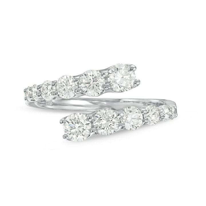 Graduated Diamond Bypass Ring In White Gold 14K
