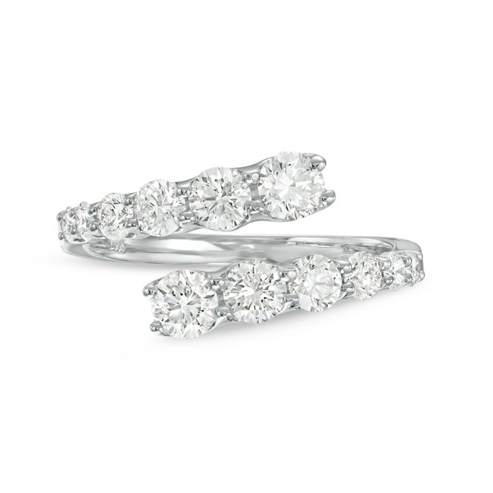 Graduated Diamond Bypass Ring In White Gold 14K