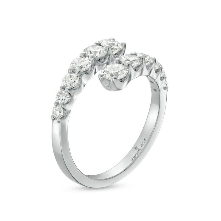 Graduated Diamond Bypass Ring In White Gold 14K