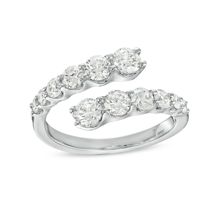 Graduated Diamond Bypass Ring In White Gold 14K