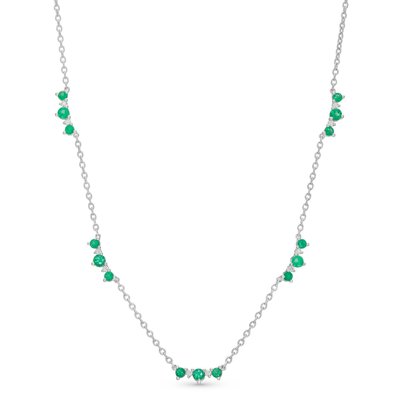 Alternating Green Emerald and Diamond Station Necklace 0