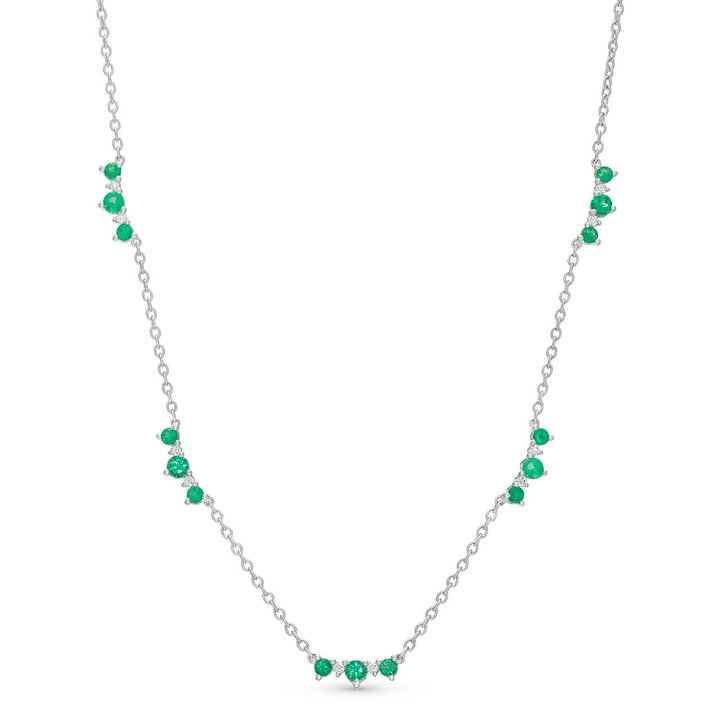 Alternating Green Emerald and Diamond Station Necklace In Yellow Gold 14K