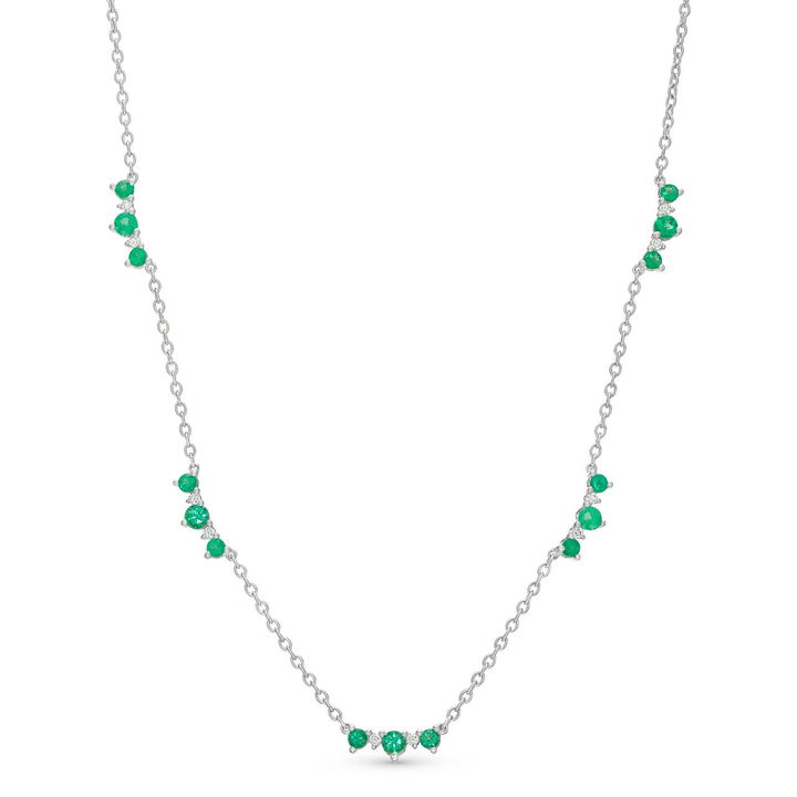 Yellow Gold 14K Alternating Emerald and Diamond Station Necklace