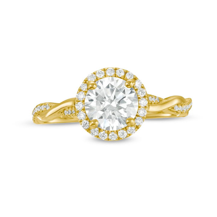 Yellow Gold 14K Halo Twist Half Diamond Engagement Setting By Diamonds Direct Designs