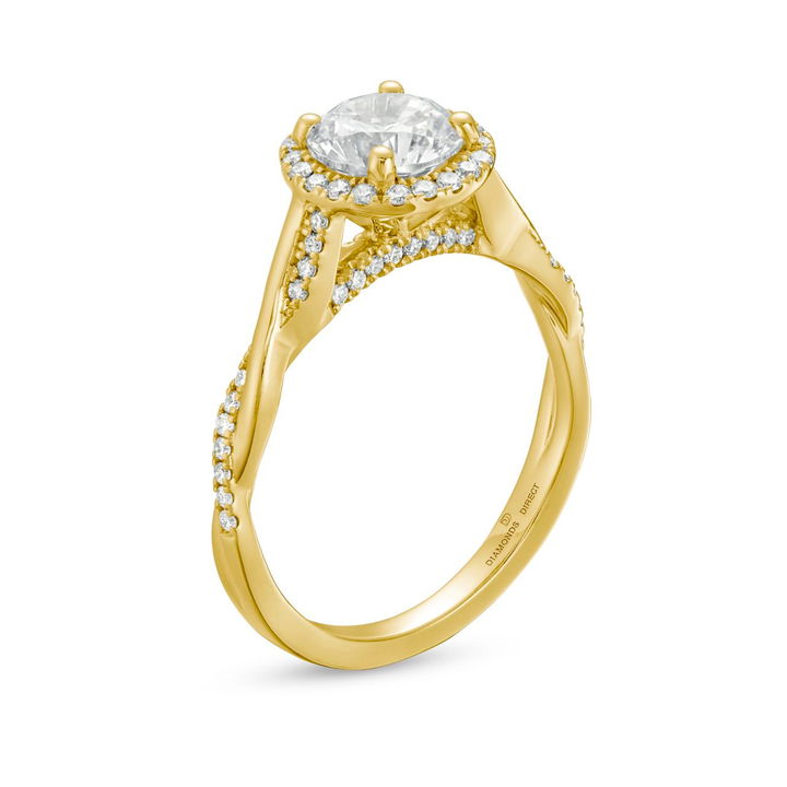 Yellow Gold 14K Halo Twist Half Diamond Engagement Setting By Diamonds Direct Designs