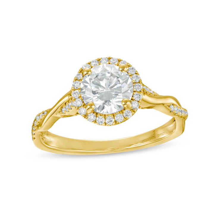 Yellow Gold 14K Halo Twist Half Diamond Engagement Setting By Diamonds Direct Designs