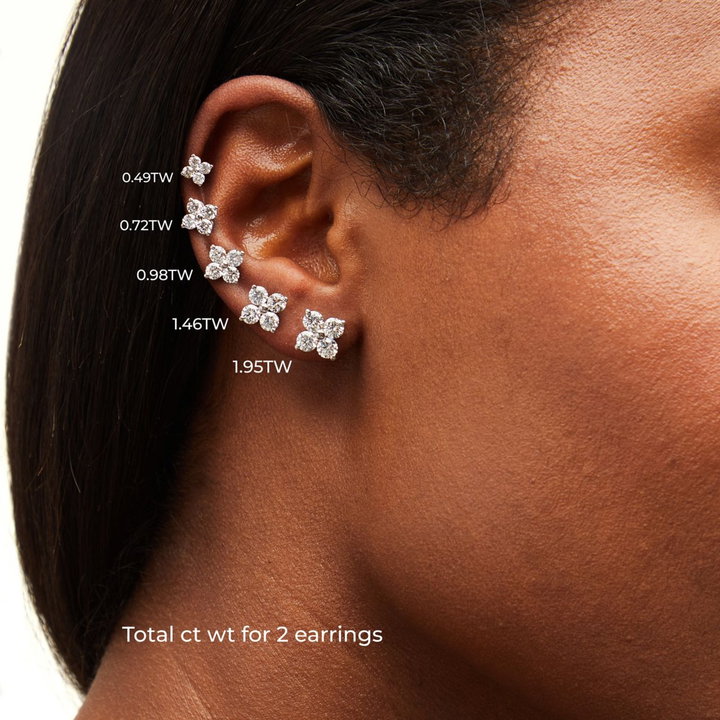 Quad Diamond Stud Earrings In White Gold 14K