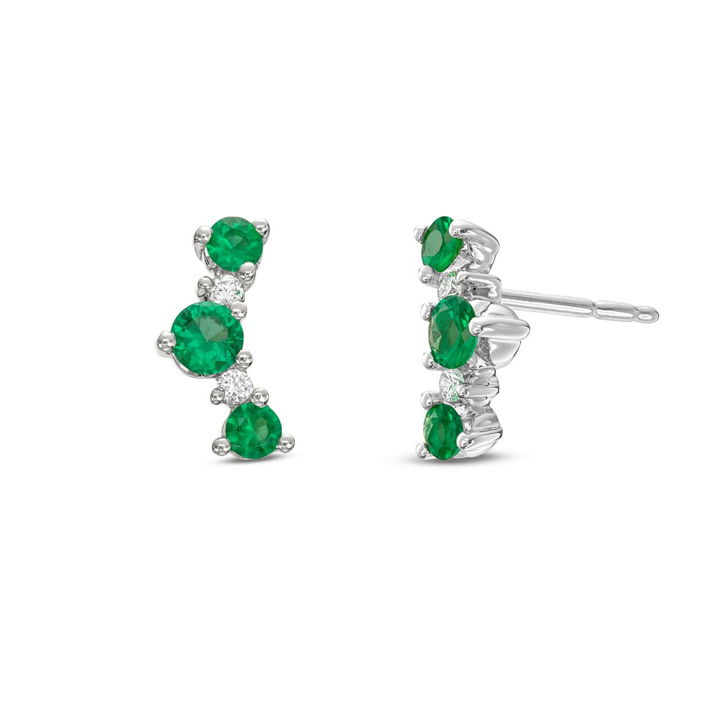 White Gold 14K Emerald and Diamond Contour Stud Earrings