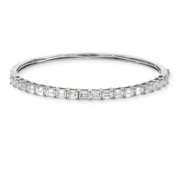 Emerald Cut Diamond Halfway Bangle Bracelet In Solid 18K White Gold
