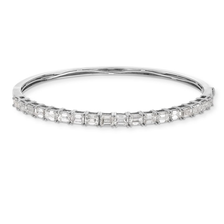 Emerald Cut Diamond Halfway Bangle Bracelet In Solid 18K White Gold