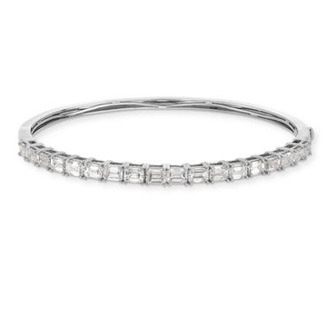 Emerald Cut Diamond Halfway Bangle Bracelet In White Gold 18K