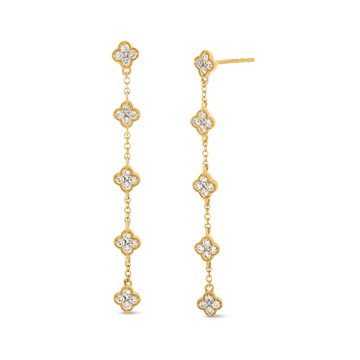 Diamond Clover Drop Earrings In Yellow Gold 14K