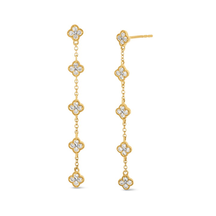 Diamond Clover Drop Earrings In Yellow Gold 14K