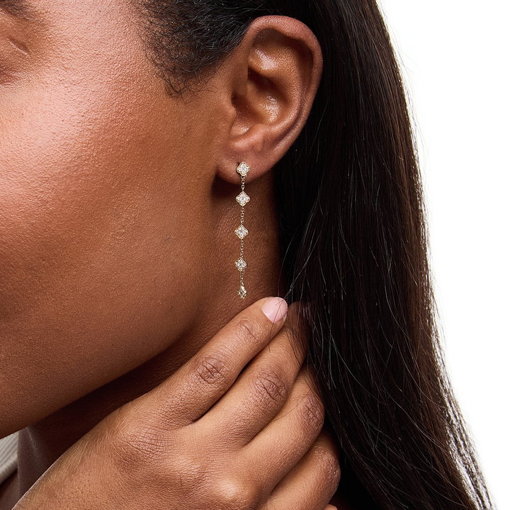 Diamond Clover Drop Earrings In Yellow Gold 14K