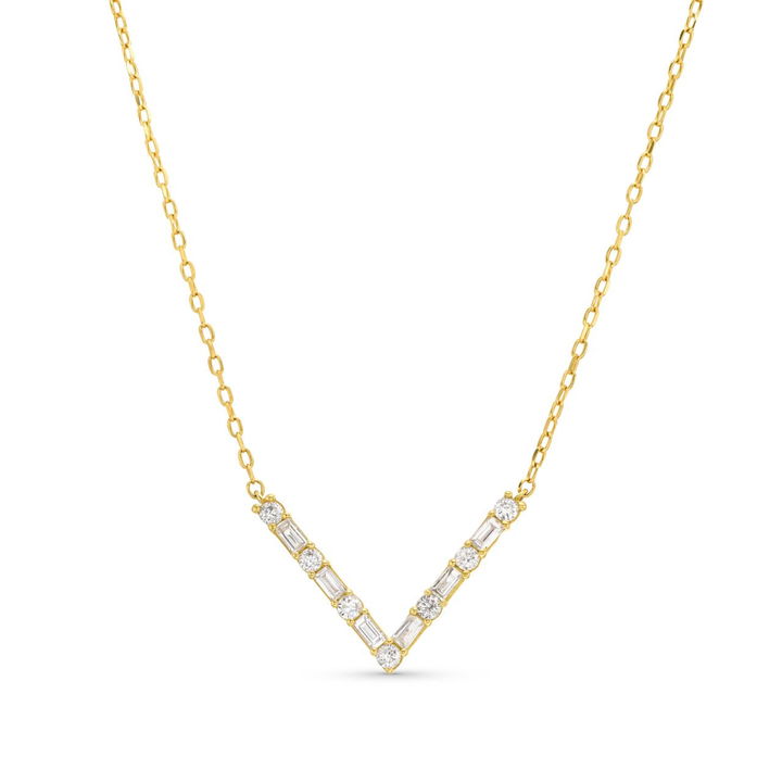 Alternating Round and Baguette Diamond V Shape Pendant
