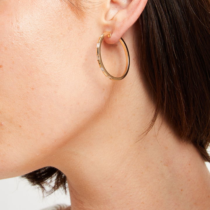Alternating Baguette 1.25 inch Hoop Earrings