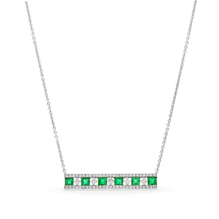 Three Row Emerald and Diamond Bar Necklace