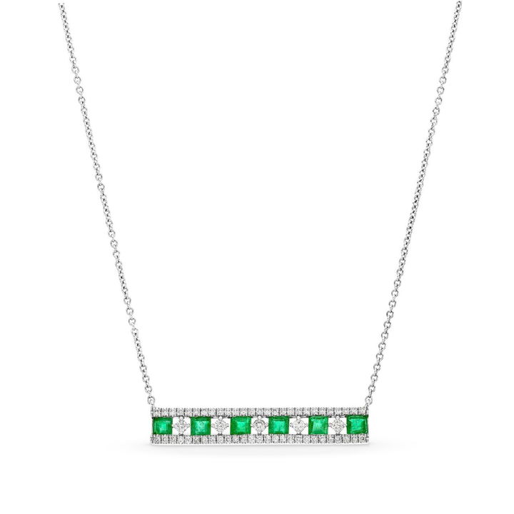 Three Row Emerald and Diamond Bar Necklace