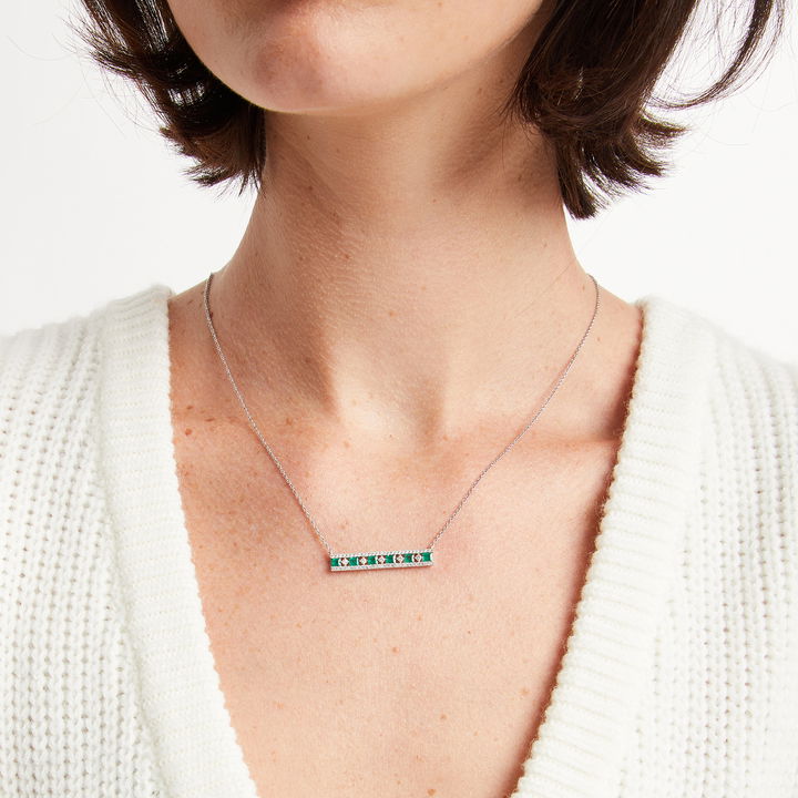 Three Row Emerald and Diamond Bar Necklace