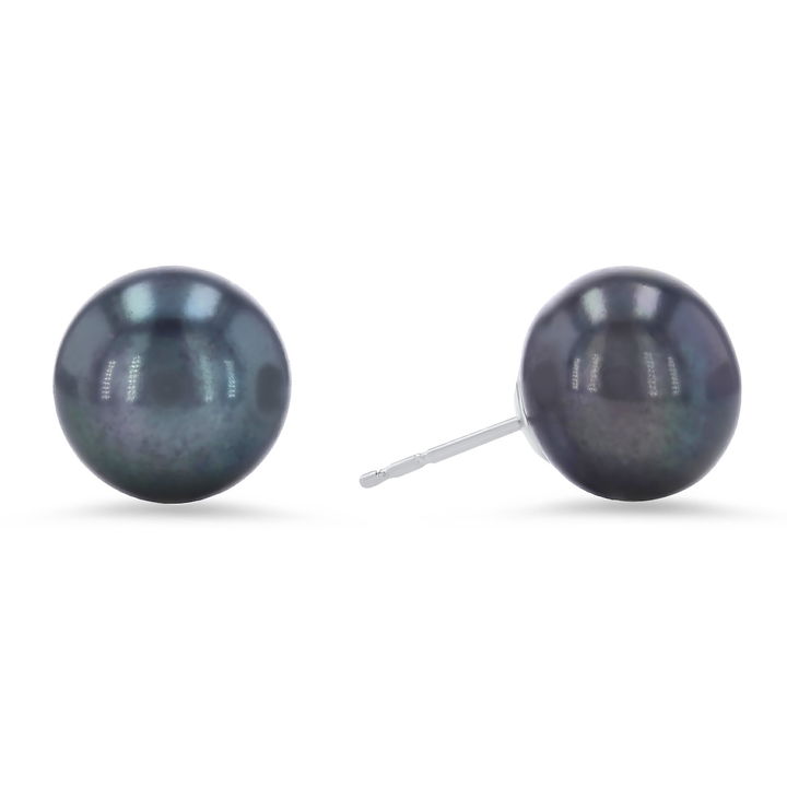 Black Freshwater Pearl Studs In White Gold 14K