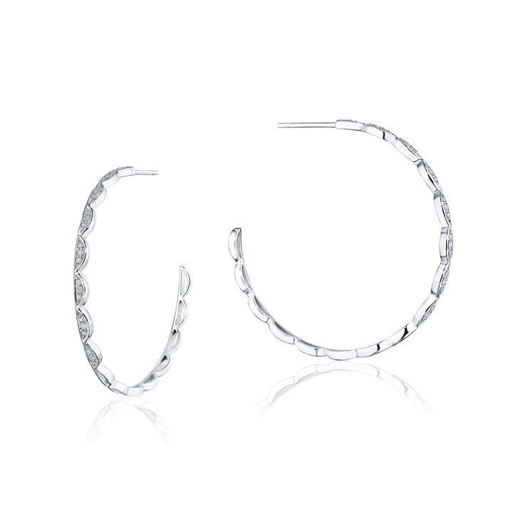 White Gold Tacori Crescent Bar Diamond Hoop Earrings