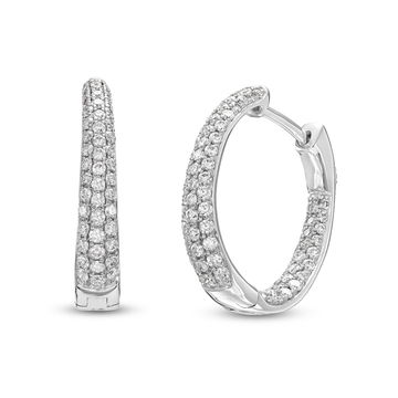Graduated Pave Diamond Hoop Earrings In White Gold 14K