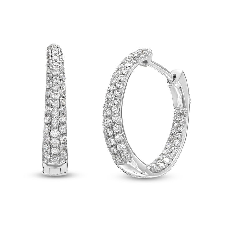 Graduated Pave Diamond Hoop Earrings In White Gold 14K