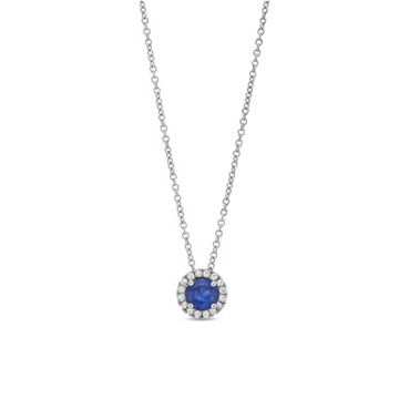 Blue Sapphire And Diamond Halo Pendant Necklace