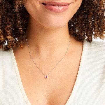 Ruby And Diamond Halo Pendant Necklace In White Gold 14K