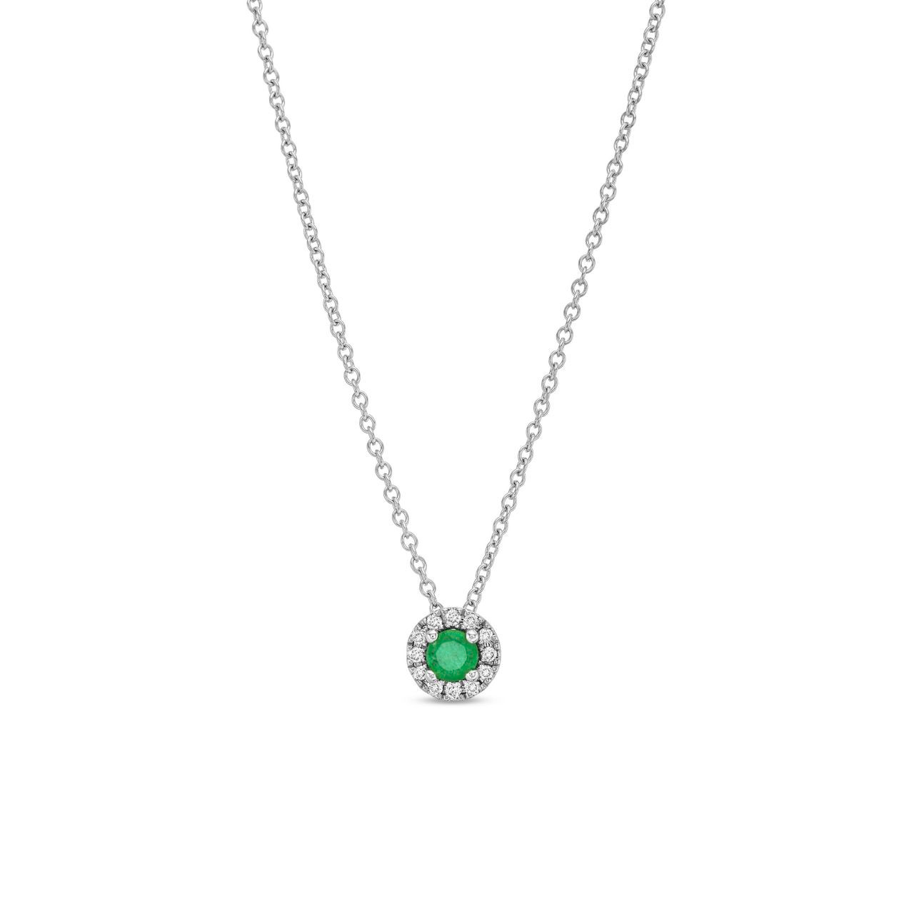 Green Emerald And Diamond Halo Pendant Necklace 0