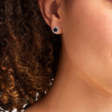 Blue Sapphire And Diamond Halo Stud Earrings In White Gold 14K