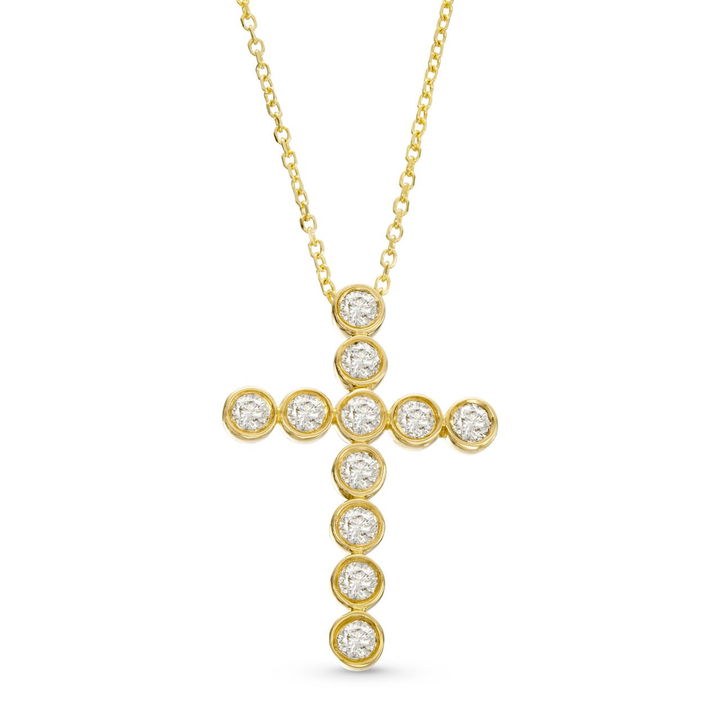 Yellow Gold 14K Bezel Diamond Cross Necklace
