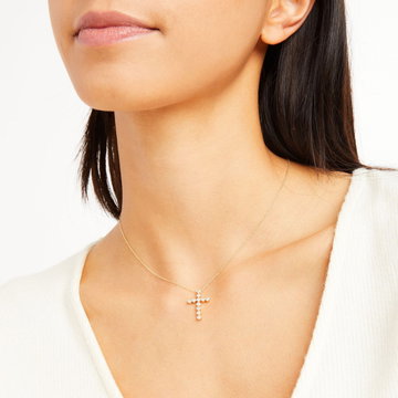 Bezel Diamond Cross Necklace In Yellow Gold 14K